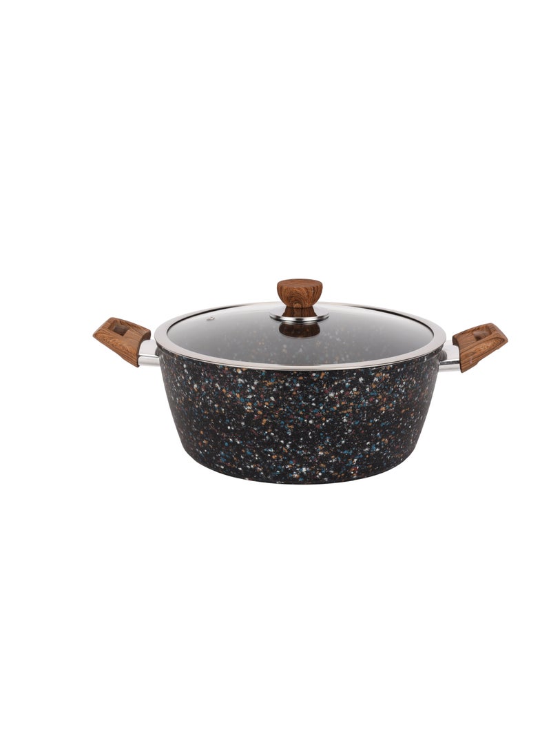 Royalford 28 cm Multistone Casserole- RF12018/ Non-Stick Forged Aluminium Cookware with Granite Coating, Compatible with Induction, Hot Plate, Halogen, Ceramic, Gas Cooktops with Glass Lid Multicolor - Image 1