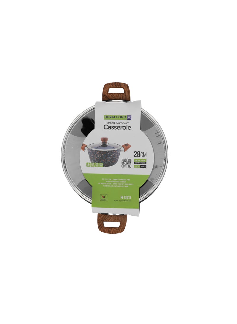 Royalford 28 cm Multistone Casserole- RF12018/ Non-Stick Forged Aluminium Cookware with Granite Coating, Compatible with Induction, Hot Plate, Halogen, Ceramic, Gas Cooktops with Glass Lid Multicolor - Image 3