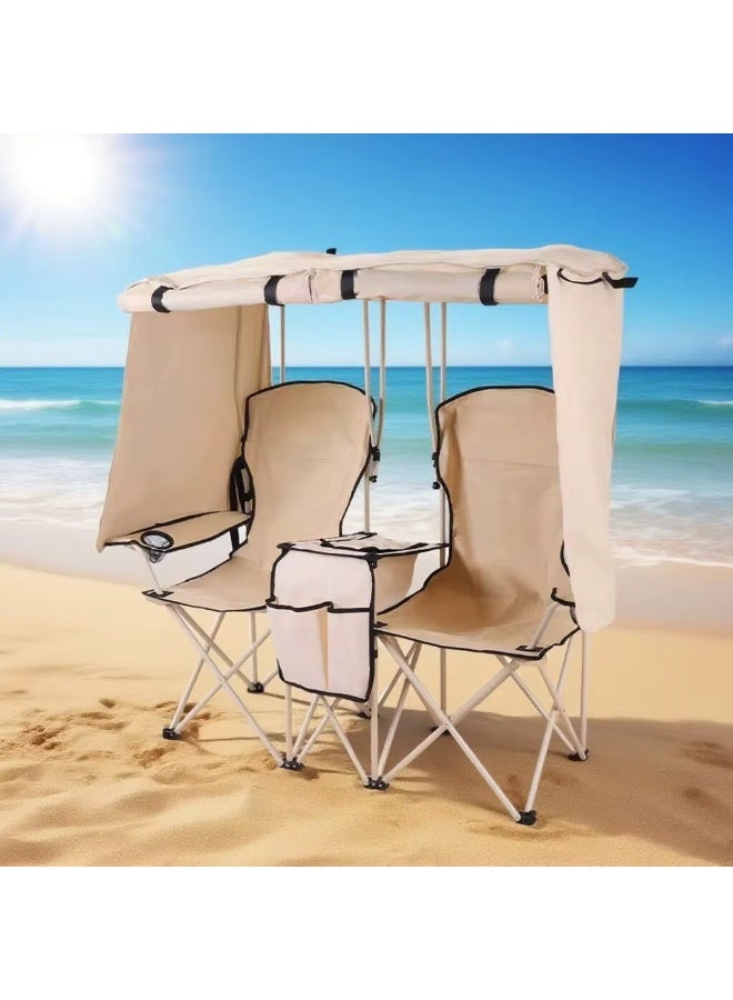 RH Camping chair with Canopy shade and cup holder--Support 150 kg Oversized Folding Beach Chair with umbrella cup holder and shades . Lounge for sand travel outdoor pool, sport - Image 1