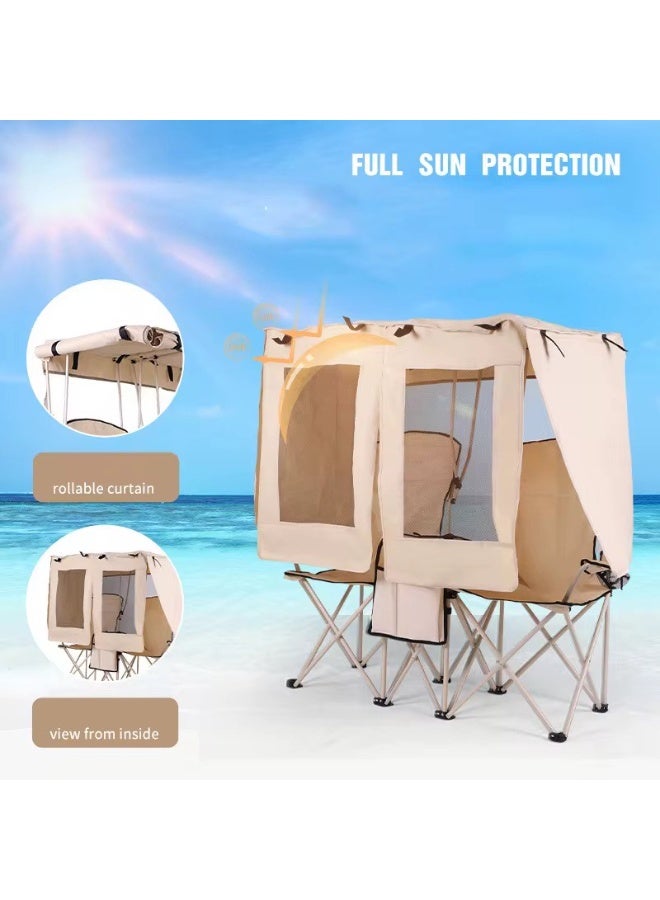 RH Camping chair with Canopy shade and cup holder--Support 150 kg Oversized Folding Beach Chair with umbrella cup holder and shades . Lounge for sand travel outdoor pool, sport - Image 2