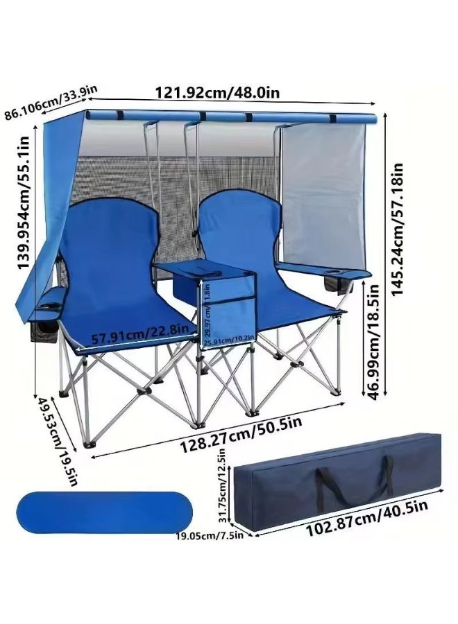 RH Camping chair with Canopy shade and cup holder--Support 150 kg Oversized Folding Beach Chair with umbrella cup holder and shades . Lounge for sand travel outdoor pool, sport - Image 4