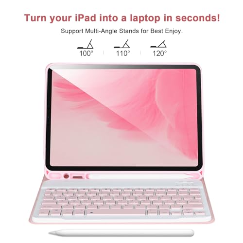 APHBZGE Keyboard Case for iPad Air 11 2024(M2), iPad Pro 11'' 4th/3rd/2nd/1st Gen, Detachable Bluetooth Keyboard with Pencil Holder, Pink - Image 4