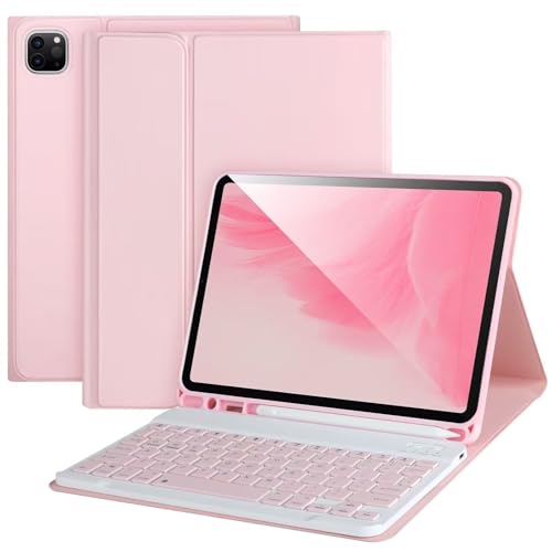 APHBZGE Keyboard Case for iPad Air 11 2024(M2), iPad Pro 11'' 4th/3rd/2nd/1st Gen, Detachable Bluetooth Keyboard with Pencil Holder, Pink - Image 1