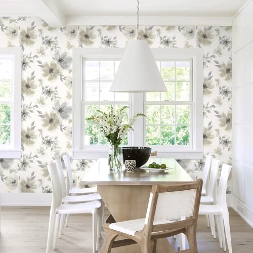 Guvana Peel and Stick Wallpaper Floral Wallpaper Modern Contact Paper Vintage Watercolor Beige Flower Self Adhesive Wall Paper for Bedroom Bathroom 17.32"x78.7" - Image 2