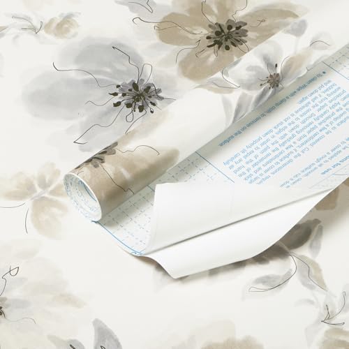 Guvana Peel and Stick Wallpaper Floral Wallpaper Modern Contact Paper Vintage Watercolor Beige Flower Self Adhesive Wall Paper for Bedroom Bathroom 17.32"x78.7" - Image 5