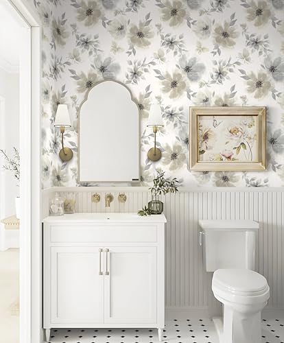 Guvana Peel and Stick Wallpaper Floral Wallpaper Modern Contact Paper Vintage Watercolor Beige Flower Self Adhesive Wall Paper for Bedroom Bathroom 17.32"x78.7" - Image 4