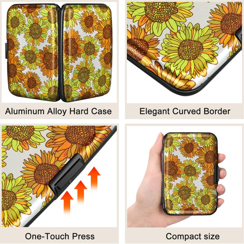 ELFISH Mini RFID Aluminum Wallet Credit Cards Holder Business Card Case Metal ID Case for Men Women(Sunflowers) - Image 3