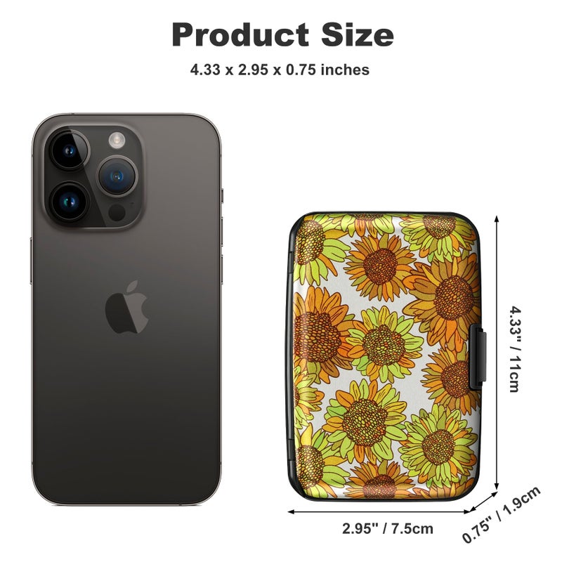 ELFISH Mini RFID Aluminum Wallet Credit Cards Holder Business Card Case Metal ID Case for Men Women(Sunflowers) - Image 4