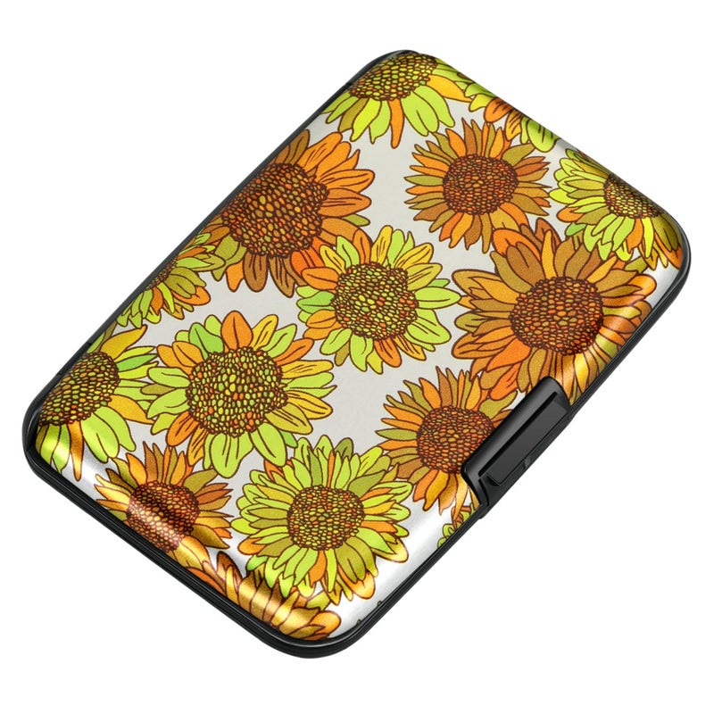 ELFISH Mini RFID Aluminum Wallet Credit Cards Holder Business Card Case Metal ID Case for Men Women(Sunflowers) - Image 1