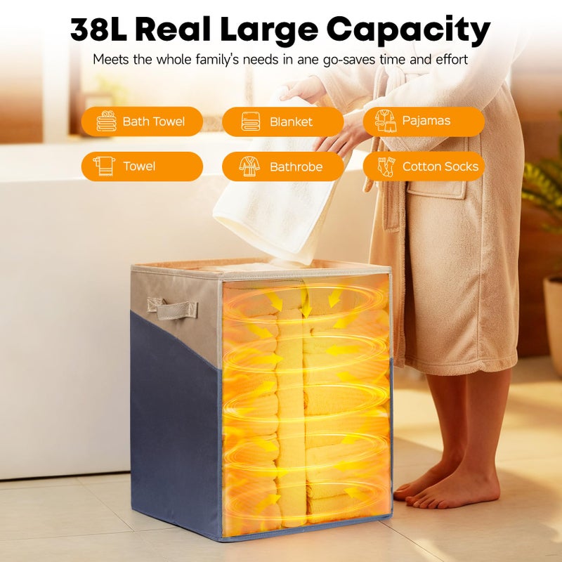 ERABAY 38L Foldable Towel Warmer Bucket - Large Capacity for Bathroom, Spa, Oversized Towels & Blankets | 4 Heating Modes, Auto Shut-Off (30/60/90 Min) | Ideal for Robes, Pajamas & Housewarming Gifts - Image 3