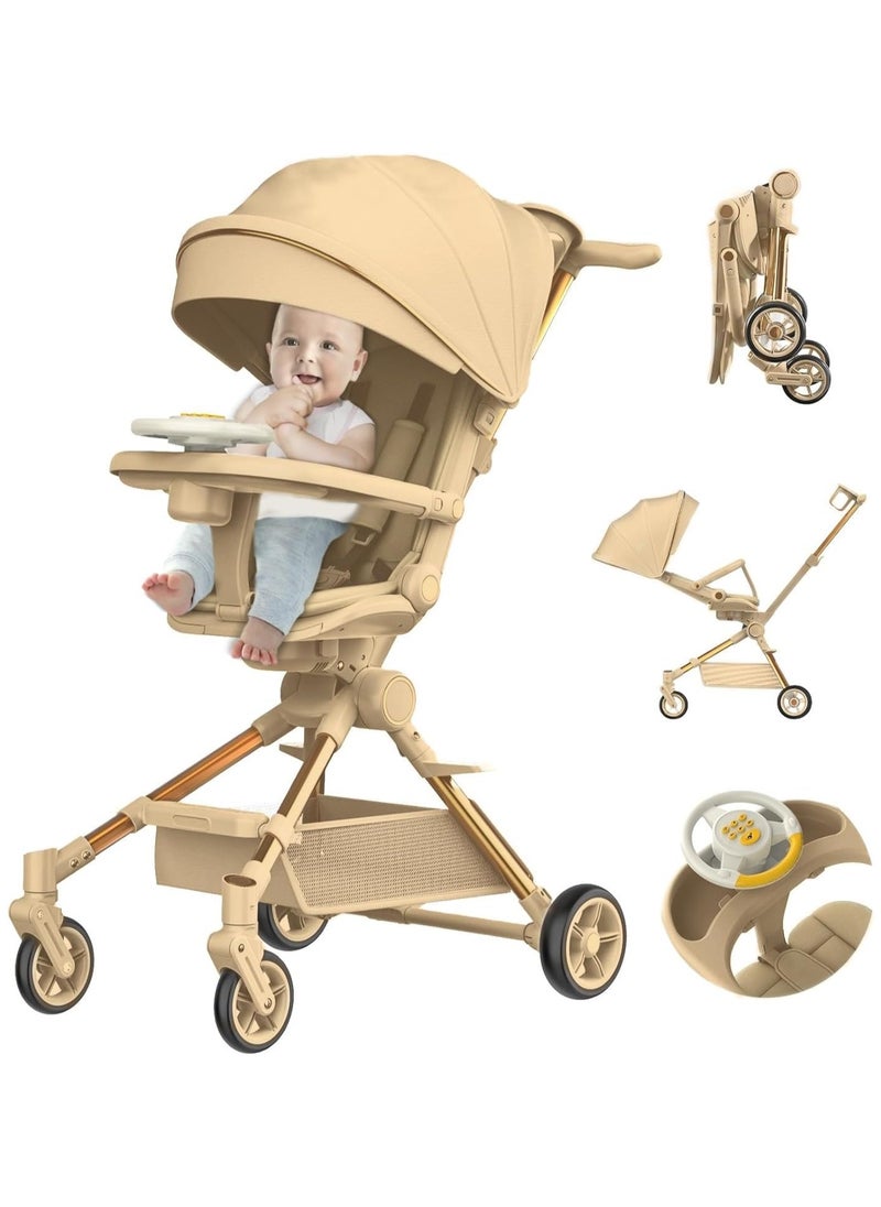 Piccasio Baby Stroller, Convertible Travel Strollers, Two-Way Foldable Cabin Stroller with 5-Point Harness & SunShade, Extra Storage - Child Tray with Musical Wheel  - Image 1