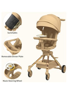 Piccasio Baby Stroller, Convertible Travel Strollers, Two-Way Foldable Cabin Stroller with 5-Point Harness & SunShade, Extra Storage - Child Tray with Musical Wheel  - Image 5