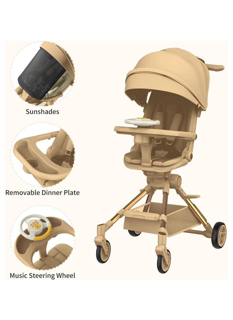 Piccasio Baby Stroller, Convertible Travel Strollers, Two-Way Foldable Cabin Stroller with 5-Point Harness & SunShade, Extra Storage - Child Tray with Musical Wheel  - Image 5