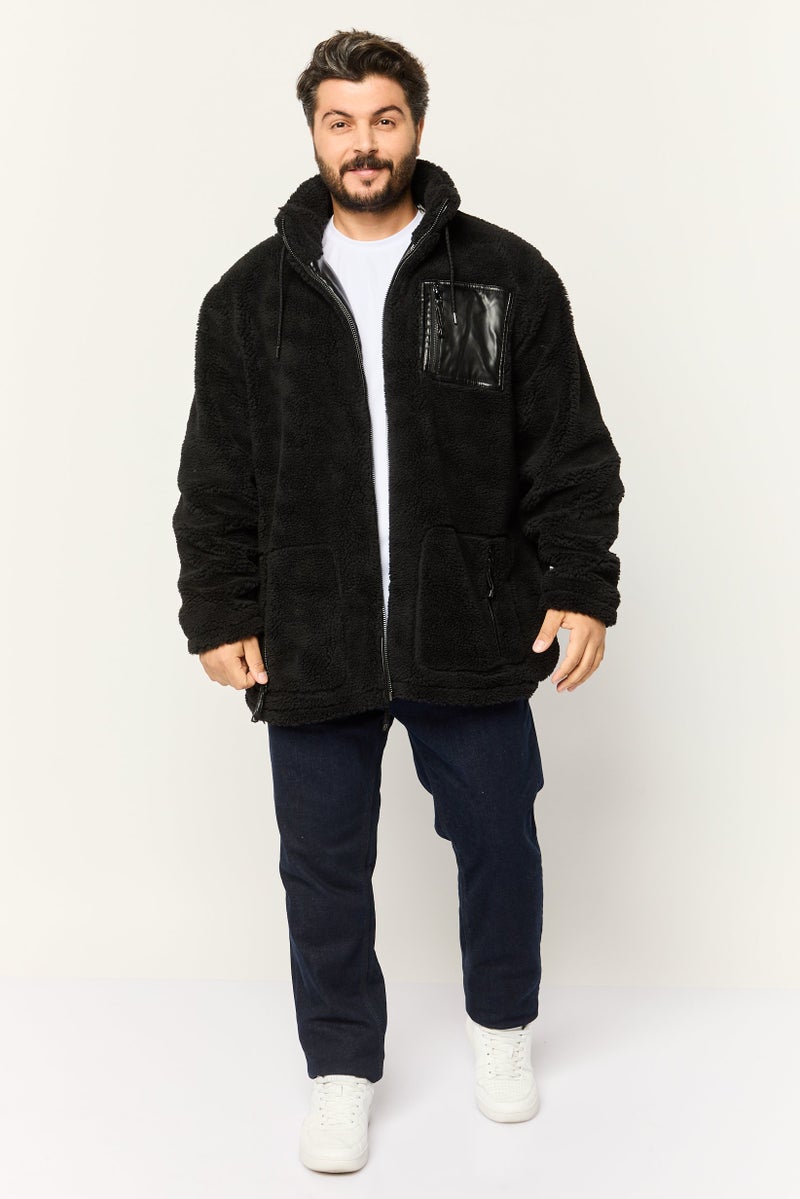 RIVER ISLAND Men Textured Sherpa Jacket, Black - Image 2
