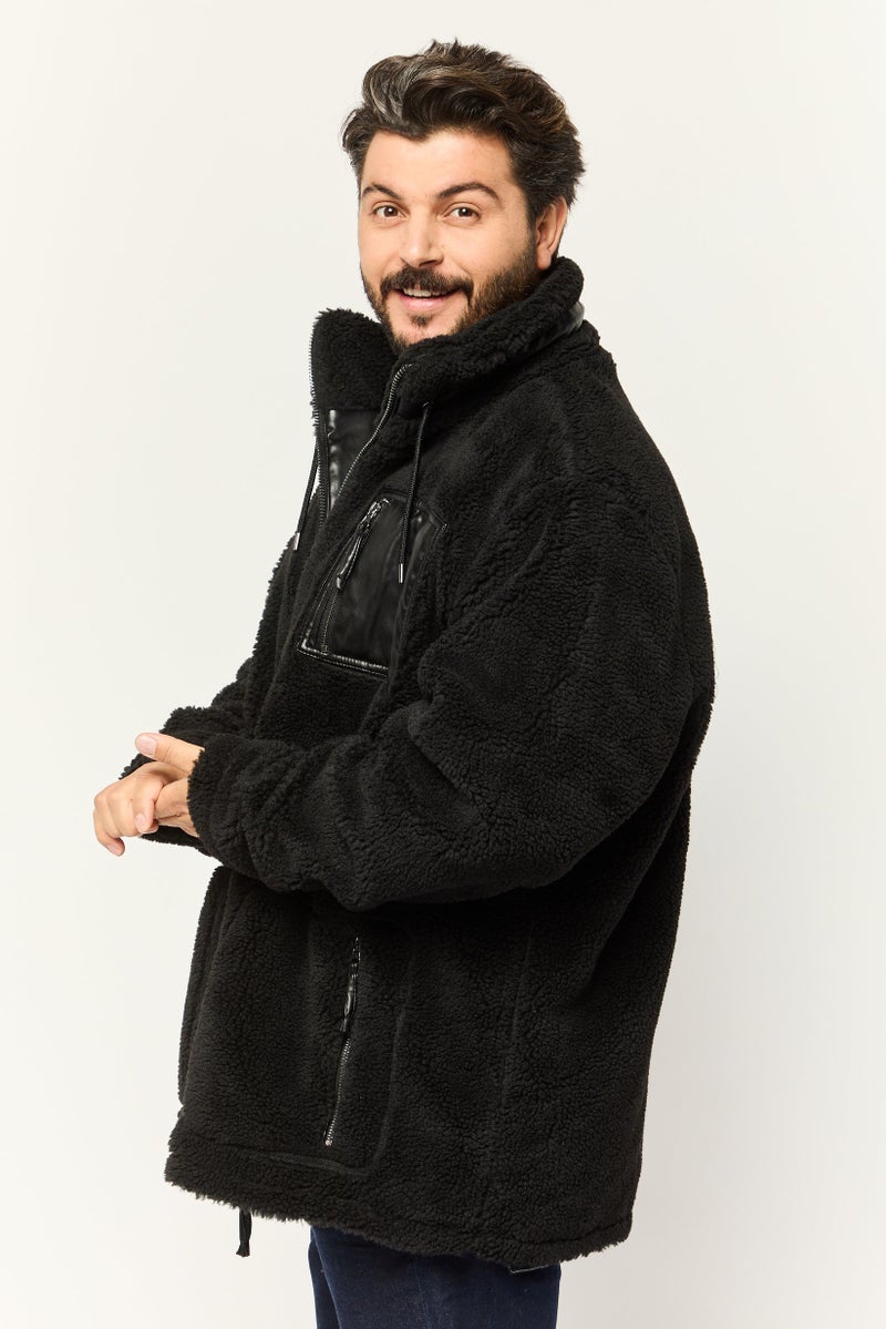RIVER ISLAND Men Textured Sherpa Jacket, Black - Image 3