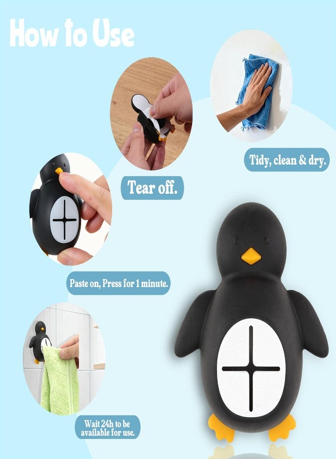 EFFJNSG Penguin Wall Towel Hook for Bathroom Kitchen, Cute Silicone Adhesive Holder for Kids, Animal Hanging Hook for Robes Washcloths, Fun Gift for Families, Nursery and Shower Room Decor EDG20 - Image 2