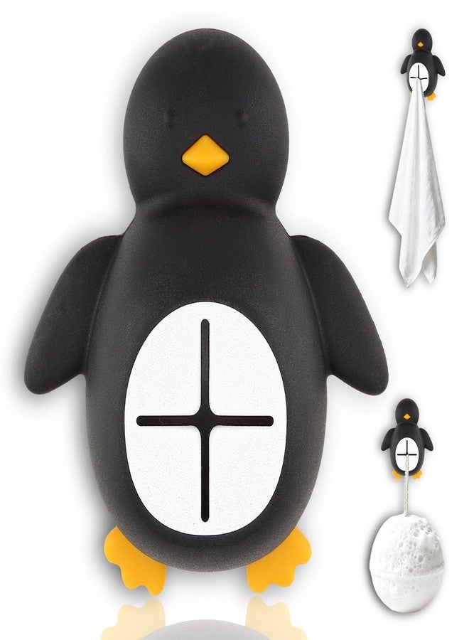 EFFJNSG Penguin Wall Towel Hook for Bathroom Kitchen, Cute Silicone Adhesive Holder for Kids, Animal Hanging Hook for Robes Washcloths, Fun Gift for Families, Nursery and Shower Room Decor EDG20 - Image 1