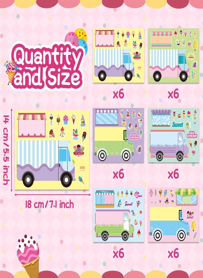 CY2SIDE Ice-Cream Truck Face Sticker - 36PCS Summer Ice Cream Cart Scene Make a Face Sticker Sheet for Kids Make Your Own Dessert Truck Shop Scene with Sweets Craft Games for Kids Classroom Activities - Image 2