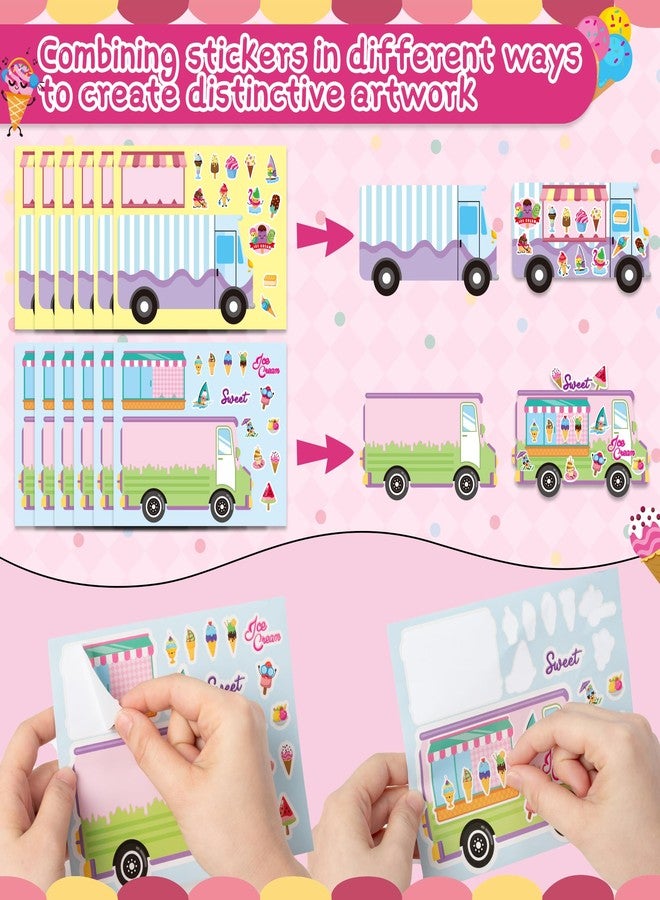 CY2SIDE Ice-Cream Truck Face Sticker - 36PCS Summer Ice Cream Cart Scene Make a Face Sticker Sheet for Kids Make Your Own Dessert Truck Shop Scene with Sweets Craft Games for Kids Classroom Activities - Image 3