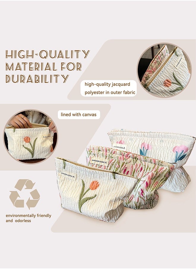 A GOGO ORIGINAL - Make Up Bag, Zipper Cosmetic Bag,Portable Toiletry Organizer Bag For Women, Large Capacity Pouch Storage Bags For Travel,Makeup Case Organizer,Canvas Flowers Skincare Pouch Bag (Pink-willow branch) - Image 1