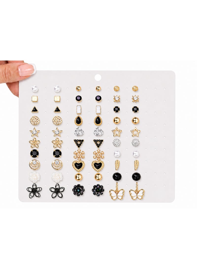 Nevara Luxury 60-Pcs Women's Earrings Set (30 Pairs) Multi-Color Studs with Bead Details – Stylish & Elegant Earrings for Daily Wear, Work, Parties & Gifting - Image 1