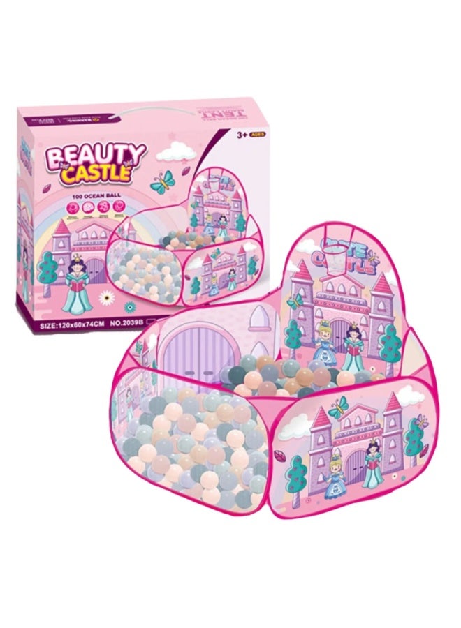 Princess Castle Ball Pit for Kids - Large with 100 Balls - Pink - Image 4