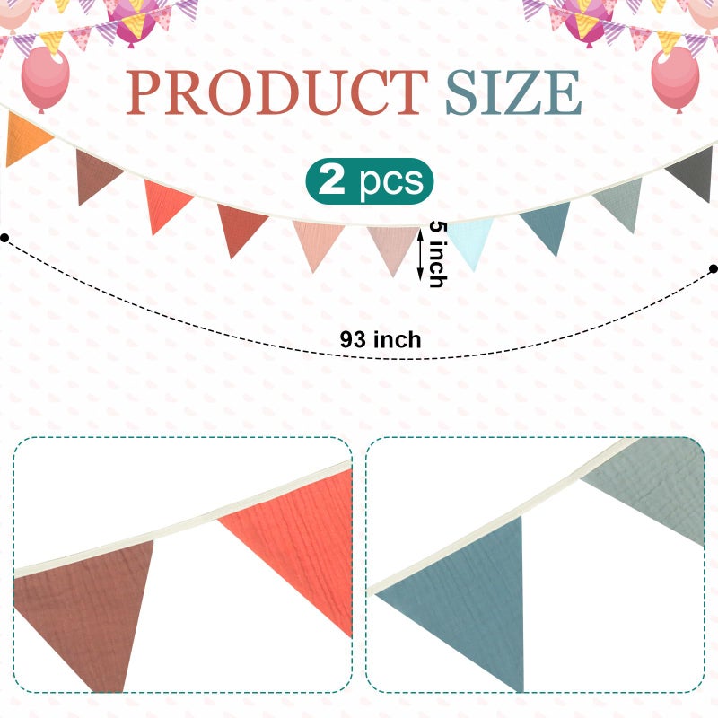 Oudain 15.5 ft Pennant Banner Flags  2 Pcs Nursery Garland Triangle Bunting Flag Baby Banner for Nursery Decor Baby Birthday Boho Wedding Shower Party Event  Each 7.75 ft(Mixed Color) - Image 2