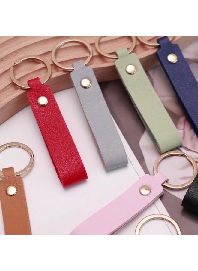 Generic Soft PU Leather Key Chains for Friends Colorful Simple Blank Keyring Pendant Short Style Car Keychain Accessories Keys Storage-Color:Pink - Image 4
