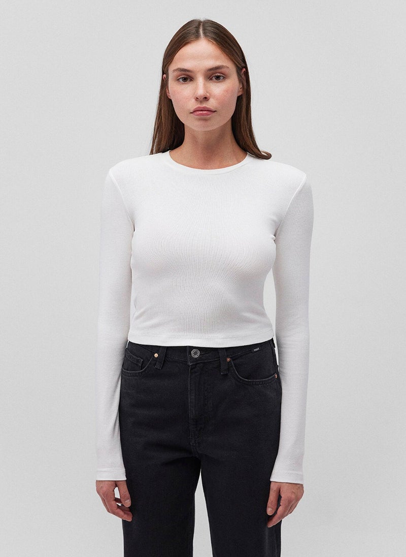 MAVI White Long Sleeve Crop Basic T-Shirt - Image 3