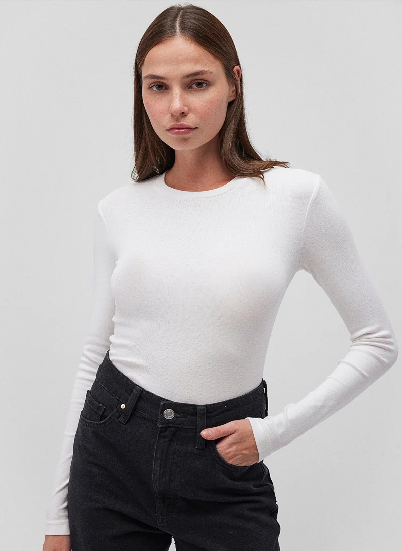 MAVI White Long Sleeve Crop Basic T-Shirt