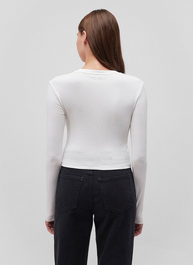 MAVI White Long Sleeve Crop Basic T-Shirt - Image 4