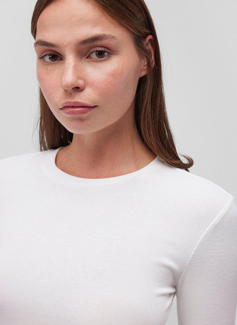 MAVI White Long Sleeve Crop Basic T-Shirt - Image 5