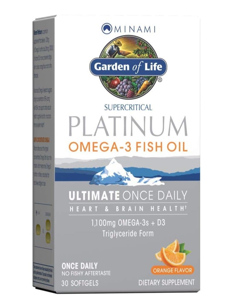 Garden of Life Platinum Omega 3 Fish Oil Supplement - Orange, 30 Softgels, Ultimate Once Daily Fish Oil Omega 3 for Heart & Brain Health, 1100mg Omega-3s + 1,000 IU Vitamin D3 - Image 1