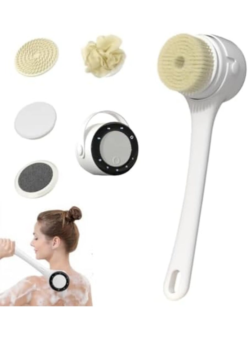 SYOSI Electric Body Brush, Waterproof Back Scrubber Set with Long Handle, 5 Spin Brush Heads & 3 Speeds for Deep Cleaning & Relaxing, Touch Control Bath Scrubber for Body Care, Exfoliation & Massage - Image 1