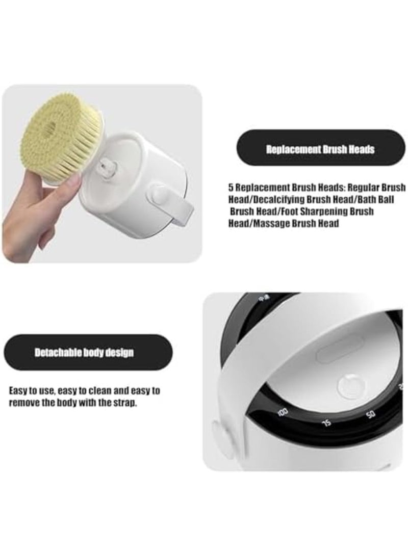 SYOSI Electric Body Brush, Waterproof Back Scrubber Set with Long Handle, 5 Spin Brush Heads & 3 Speeds for Deep Cleaning & Relaxing, Touch Control Bath Scrubber for Body Care, Exfoliation & Massage - Image 5