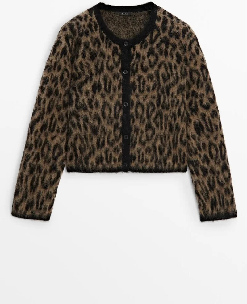 Summer Winter Club Women's Brown Leopard Patterned Raised Cardigan