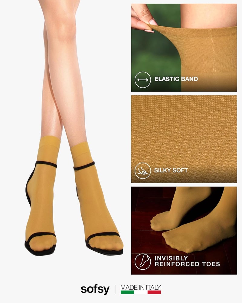 sofsy Italian High-Fashioned Ankle Socks - 40 Den Semi Sheer Nylon Stockings for Women | Durable, Soft, Low-Cut Design - Image 4