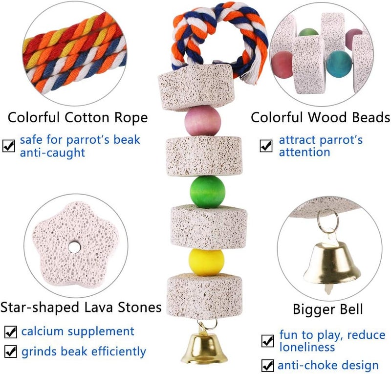 Unibene Parrot Chewing Toy, Bird Beak Grinding Stone with Bell, Lava Block Calcium Supplement Food for African Greys Amazon Conure Eclectus Budgies Parakeet Cockatiel Hamster hilla Rabbit, 2 Pack - Image 2