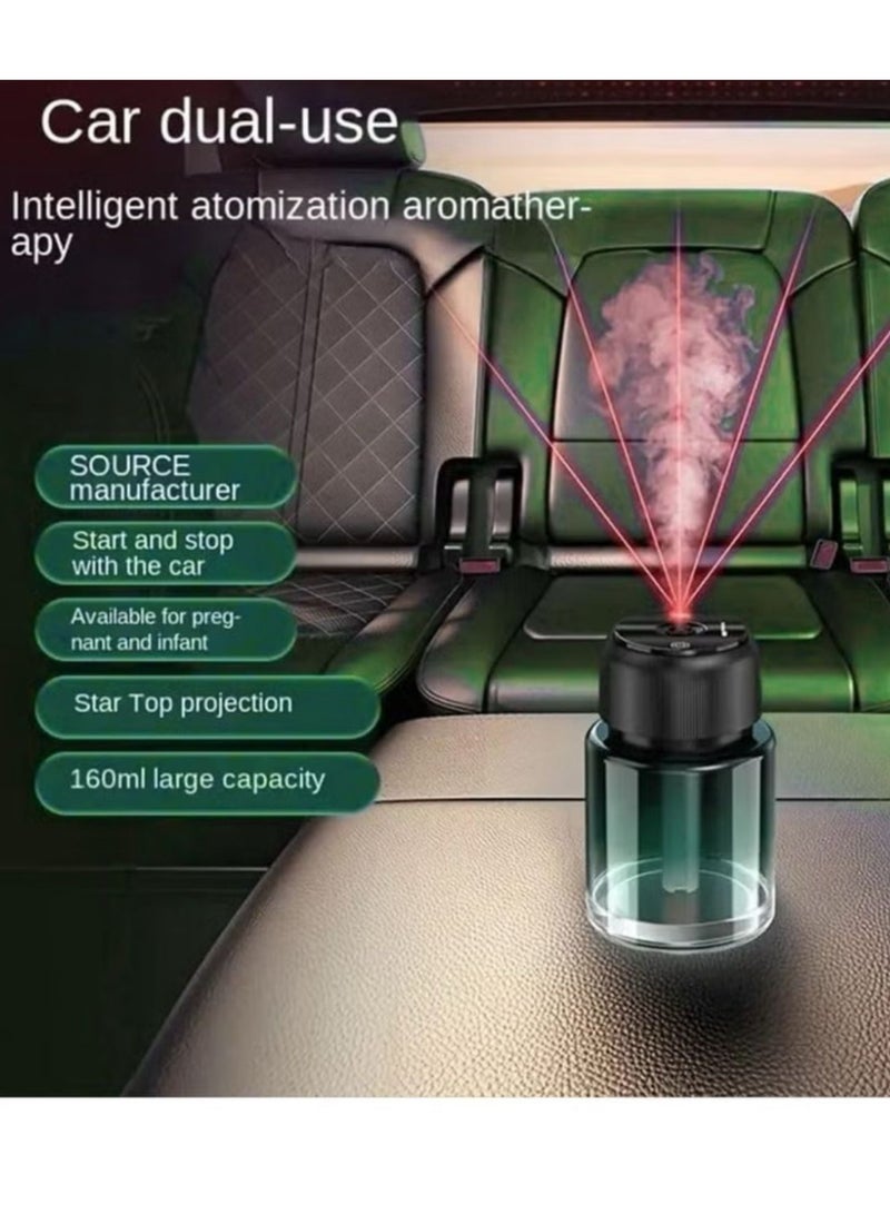 Car Fragrance Essential Oil Diffuser with Star Projection – Green Mini USB Aromatherapy Humidifier for Car, Home, Office & Bedroom | Cool Mist, Relaxing Atmosphere & Air Purification 160ml