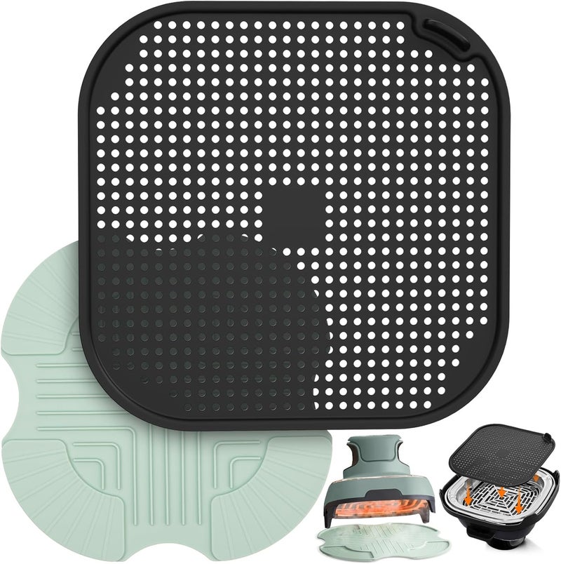 Amoner 2 PCS Air Fryer Trivets Silicone and Splatter Shield for Ninja Crispi,Heat Resistant Mat for Air Fryer for Air Fryer Accessories,for Ninja Combi Accessories Kitchen Air Fryer Trivet (Green&Black) - Image 1