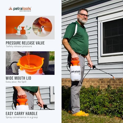 Petratools 1 Gallon Pump Sprayer – HD101 Garden Sprayer for Weeds, Lawn Care & Pesticides – 52” Long Hose, 2 Nozzles & Easy Carry Handle – Durable & Lightweight - Image 4