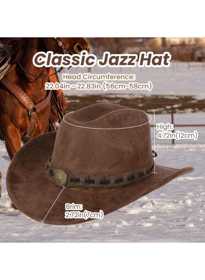 KOWVOWZ Wide Brim Cowboy Hat, Fedora Hat Suede Leather Western Cowboy Stylish Adjustable Outdoor Travel Hat, Rolled Brim Cowboy & Cowgirl Hat - Image 2