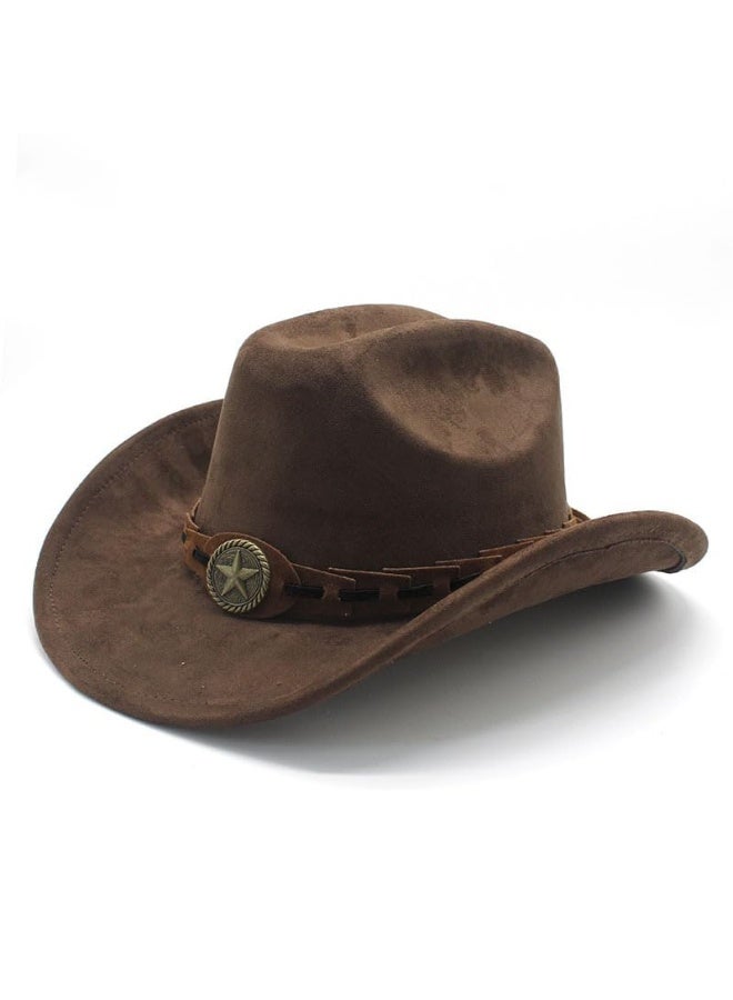 KOWVOWZ Wide Brim Cowboy Hat, Fedora Hat Suede Leather Western Cowboy Stylish Adjustable Outdoor Travel Hat, Rolled Brim Cowboy & Cowgirl Hat - Image 1