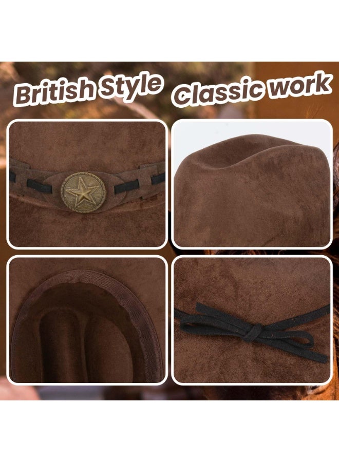 KOWVOWZ Wide Brim Cowboy Hat, Fedora Hat Suede Leather Western Cowboy Stylish Adjustable Outdoor Travel Hat, Rolled Brim Cowboy & Cowgirl Hat - Image 3