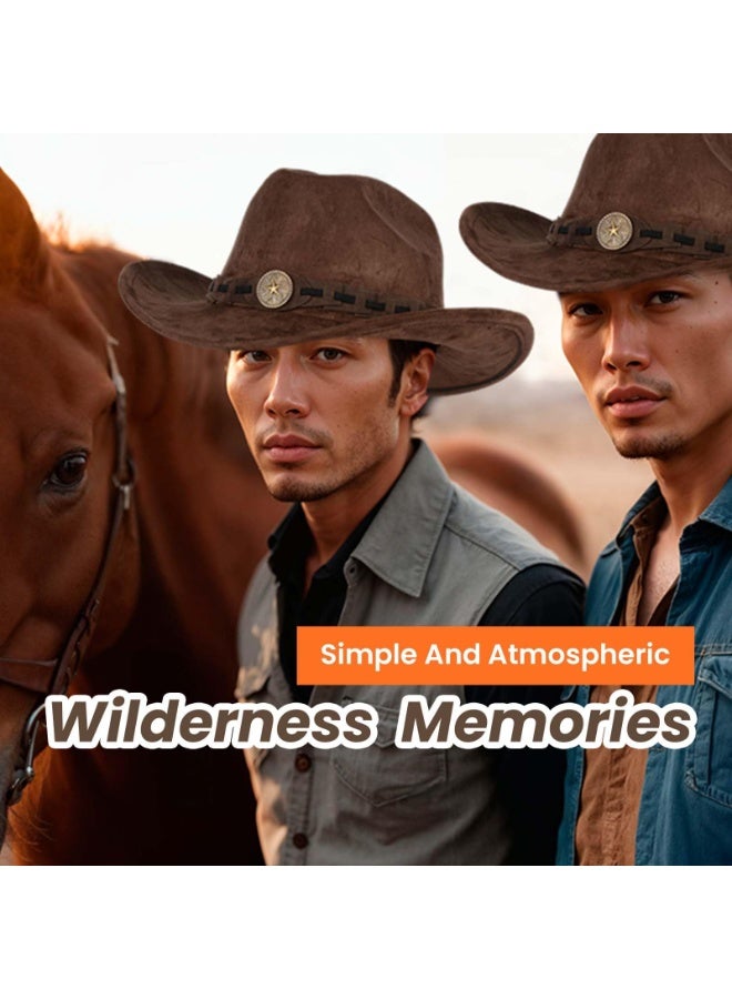 KOWVOWZ Wide Brim Cowboy Hat, Fedora Hat Suede Leather Western Cowboy Stylish Adjustable Outdoor Travel Hat, Rolled Brim Cowboy & Cowgirl Hat - Image 5