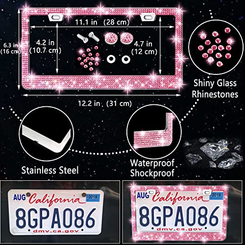 NBTEPEM 27 PCs Pink Bling Car Accessories Set for Women, Steering Wheel Covers Universal Fit 15 Inch, Bling License Plate Frame, Bling Phone Holder, Bling Car Coasters (Pink Diamond) - Image 4