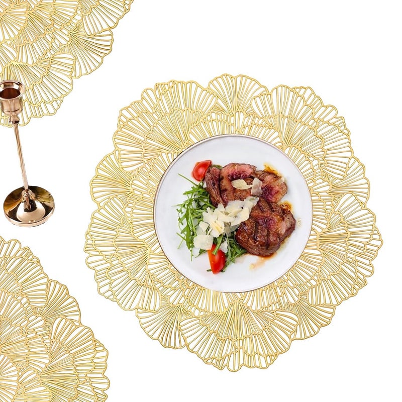 Umpiyte Round Placemats Metallic Pressed Gold Vinyl Place Mats 3 Pcs 15" Heat Resistant Dining Table Mats Hollow Out Placemats for Wedding Party Kitchen Decorations - Image 5