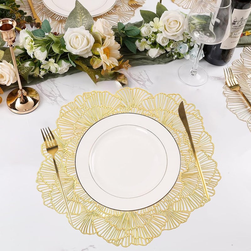 Umpiyte Round Placemats Metallic Pressed Gold Vinyl Place Mats 3 Pcs 15" Heat Resistant Dining Table Mats Hollow Out Placemats for Wedding Party Kitchen Decorations - Image 3