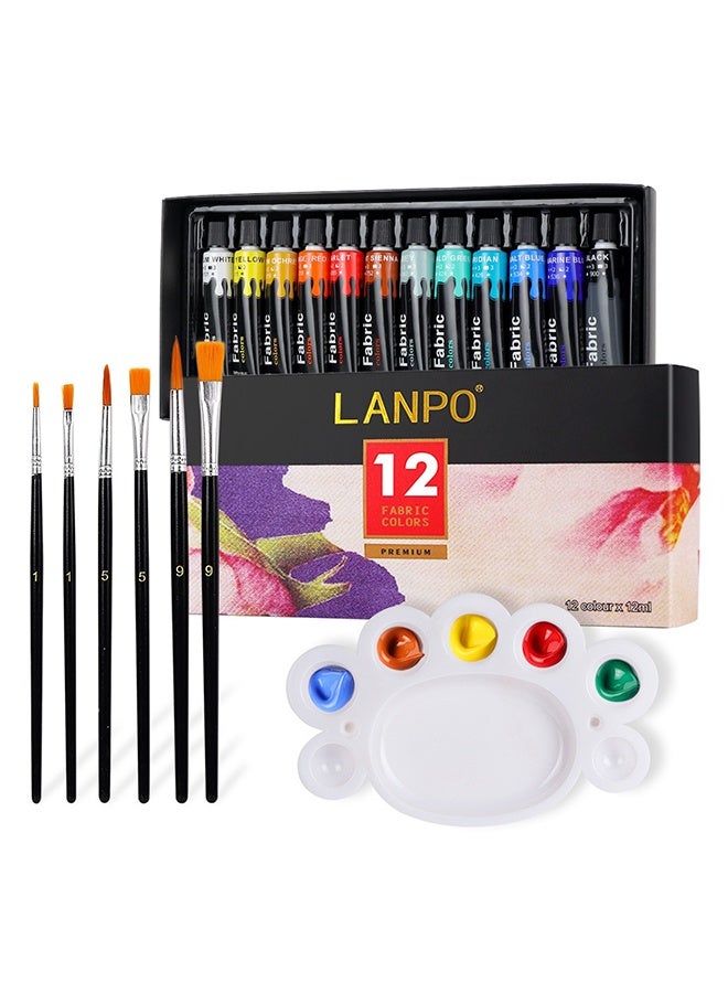 Lanpo 12 ألوان مجموعة الطلاء الاكريليك ، مجموعة الرسم الفني مع 6 فرشات و 1 لوحة ، مجموعة الرسم الزرقاء غير السامة للملابس والأحذية والقماش ، مثالية للبالغين ، المبتدئين u0026 الفنانين - Image 1