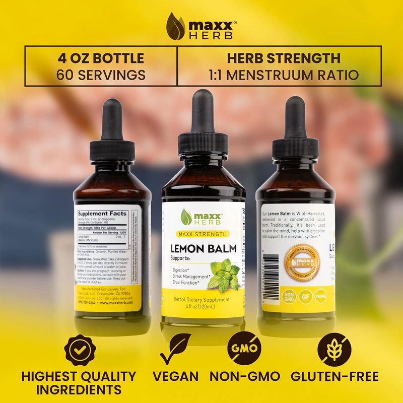 Maxx Herb Lemon Balm Extract - Max Strength Liquid Tincture Absorbs Better Than Capsules or Tea, for Nervous System Support, & Stress Management - Alcohol Free - 4 Oz Bottle (60 Servings) - Image 5